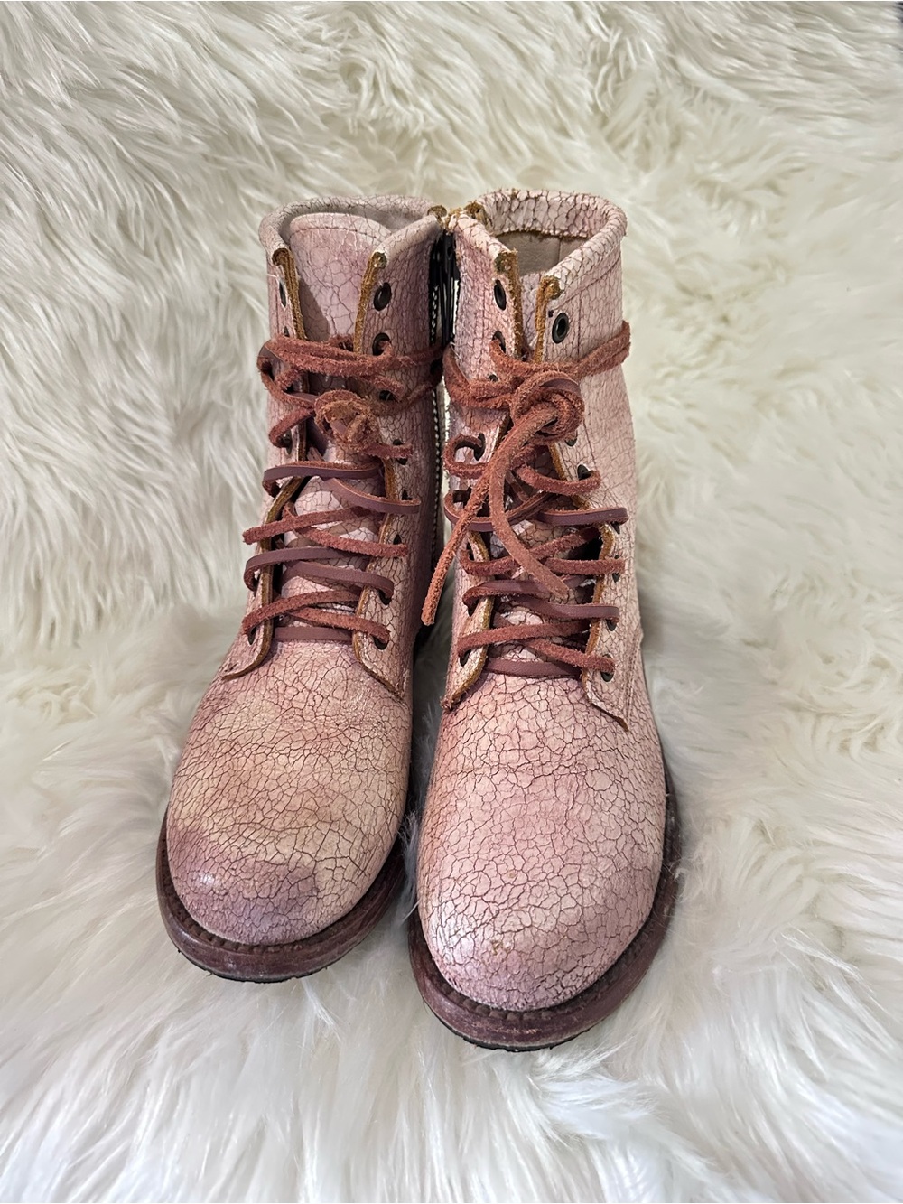 Freebird Manchester Pink Crackle Lace-Up Ankle Boots